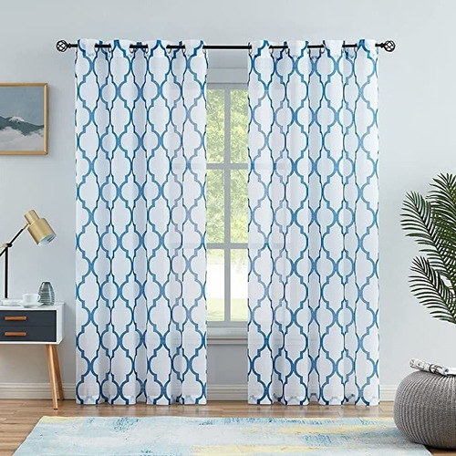 Cortinas Transparentes De Color Blanco Azul De 84 Pulgadas