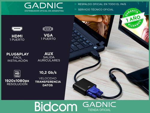 Imagen 2 de 7 de Cable Hdmi A Vga Adaptador Gadnic Conversor De Hdmi A Vga