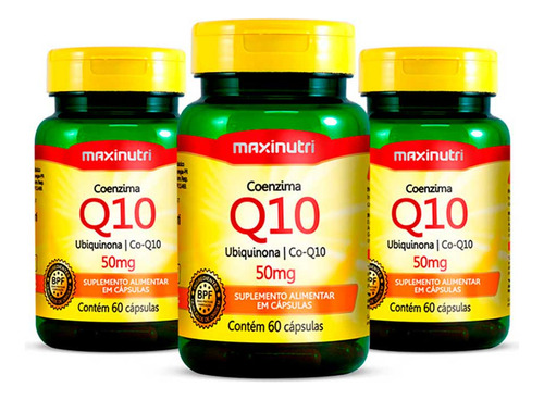 Kit 03 Coenzima Q10 Ubiquinona 50mg 60 Cápsulas Maxinutri Sabor Sem Sabor