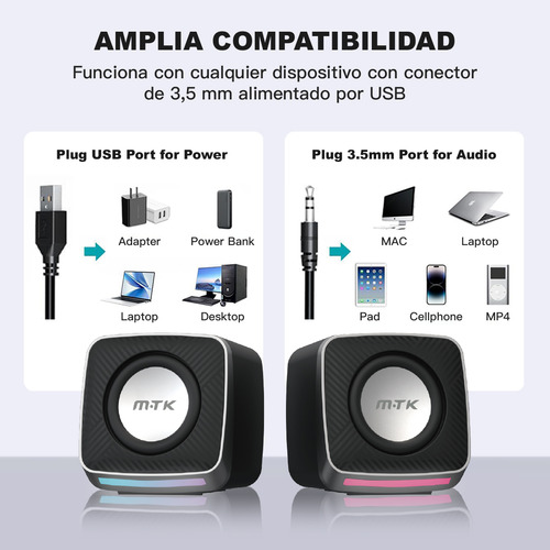 Bocina Para Pc Speaker Subwoofer Portable Con Rgb