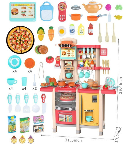 Imagen 2 de 6 de Set Cocina De Juguete Infantil Vapor Agua Sonidos Luz Mjl-87