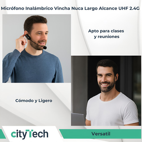 Micrófono Inalámbrico Vincha Nuca Largo Alcance Uhf 2.4g V5 Negro