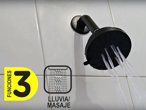 Regadera Ducha Redonda Abs 3 Funciones 10cm Brazo Negro