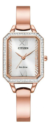 Reloj Citizen Eco Drive Crystal Rose Gold Tone Dama E-watch Color De La Correa Oro/rosa Color Del Bisel Cristal Color Del Fondo Plateado
