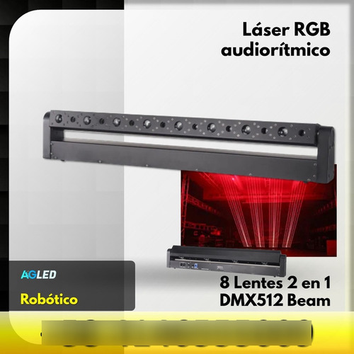 Laser Rgb Audioritmico 8 Lentes 2 En 1 Robotica Beam Dmx512