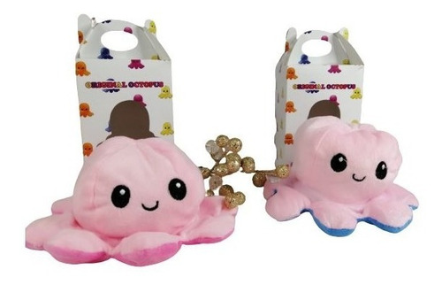 Pulpo Reversible Pulpito Feliz Enojado Rosa-azul