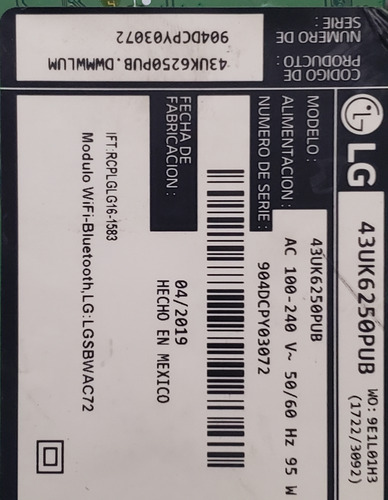 Fuente De Alimentación Lg Modelo 43uk6250pub (Usado)