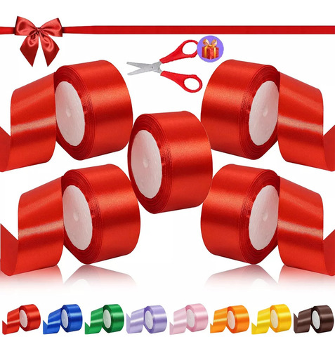 5 Rollos Liston Popotillo Colores Liston Satinado 4cmx114m