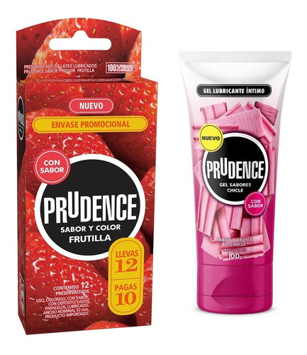  Preservativo Frutilla + Gel Lubricante Chicle Prudence X 12
