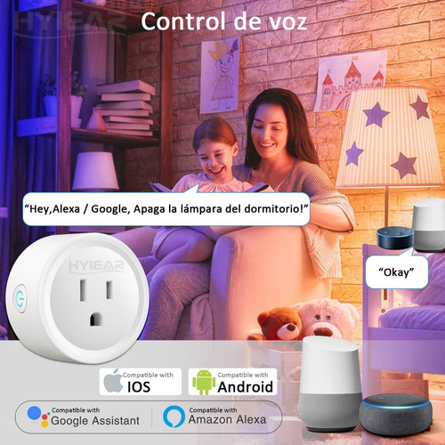 Imagen 4 de 10 de Hyiear Wifi Enchufe Inteligente Contactos, Con Alexa,google