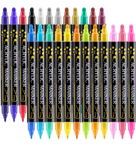 24 Colors Dual Tip Acrylic Paint Pens Paint Markers, With Fi