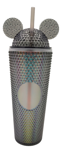 Vaso Con Orejas De Mickey Mouse Texturizado De Acrílico Con Tapa Y Popote De 700 Ml Color Negro (clicuc)