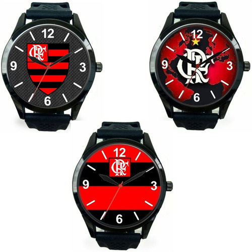 Kit 3 Relógios Pulso Esportivo Flamengo Barato Personalizado