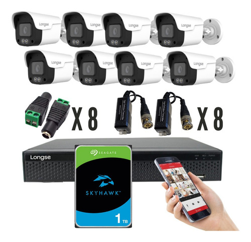 Kit Seguridad Longse Dvr 8 Ch 8 Cámaras 2mp Exterior + 1 Tb