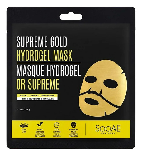 2 Pzs Mascarilla Facial Sooae New York Hidrogel Oro Supremo