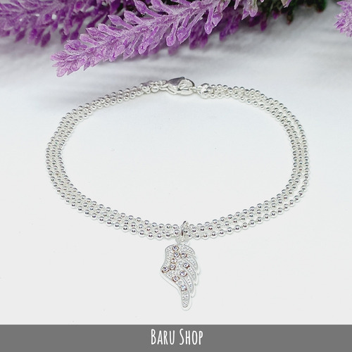 Imagen 3 de 8 de Pulsera Triple Vuelta Acero Blanco Con Dije Ala Con Cubics