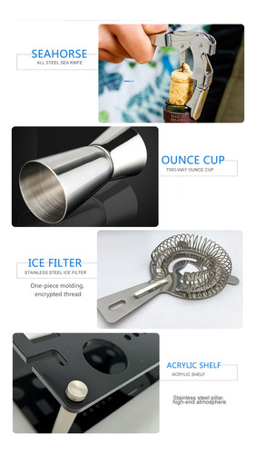 Kit De Coctelería Para Bartender, 20 Unidades, Con Soporte,
