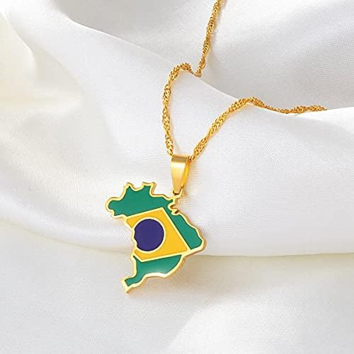 Collar Con Colgante De Mapa Y Bandera De Brasil De Hafrita,