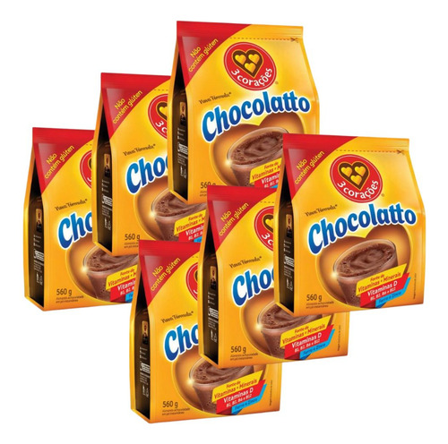 Achocolatado Em Pó Sem Lactose Chocolatto 3 Corações 6x 560g