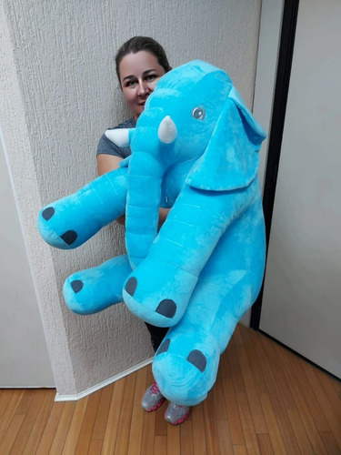Elefante Pelúcia Gigante Azul 80cm Presente Crianças Festas