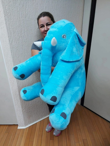 Imagem 1 de 4 de Elefante Pelúcia Gigante Azul 80cm Presente Crianças Festas