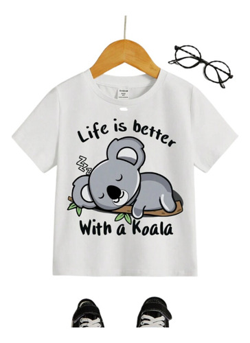 Camiseta Con Slogan Y Estampado De Koala Para Niños.