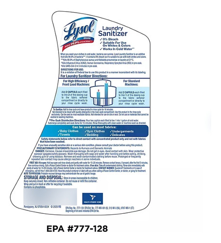 Lysol, Crisp Linen, Aditivo Desinfectante P/ropa 150 Oz.