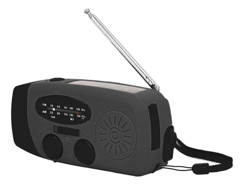 Radio Solar De Manivela Con Linterna Led (negra) A