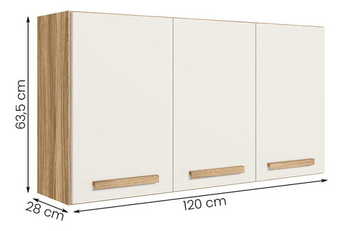 Armario Aereo De Cozinha Intenza 120 Cm Com 3 Portas