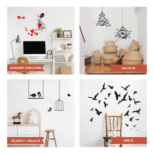 Vinilos Decorativos Plumas Aves Pájaros Jaulas Gaviotas 