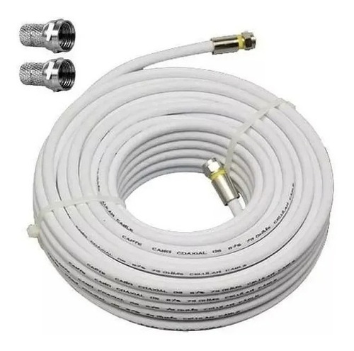 Kit Cabo Coaxial Rg6 67% De Malha 15mt Branco