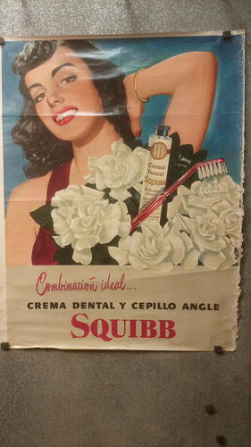 Antiguo Afiche Publicitario Crema Dental Squibb Original (Usado)