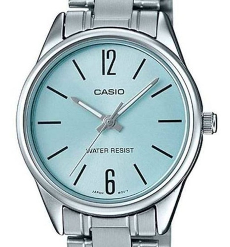 Reloj Casio Mujer Modelo Ltp-v005d-2budf /relojería Violeta Color De La Correa Plateado