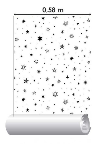 Imagem 3 de 6 de Papel De Parede Adesivo Estrelas Preto E Branco N05065