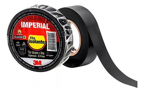 Fita Isolante Imperial 10 Metros Preta Com 1,8cm De Largura