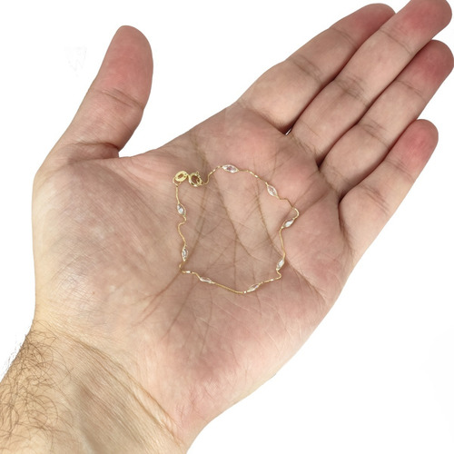 Pulseira Ouro 18k Veneziana Com Navetes 18cm Promoção