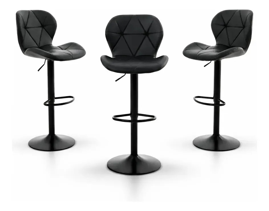 Silla De Bar Y Barra De Cocina Moderno Con Respaldo Set 3 Pz Negro