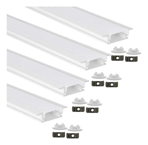 comprar Kit 4 Metros Perfil Alumínio Embutir Slim P\u002F Fita Led Luz Branco 127\u002F220v