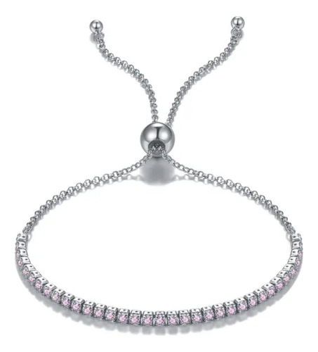 Pulsera De Plata 925 Zirconias Rosas Tenis Ajustable Mujer