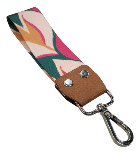 Llavero De Mujer Cinturon O Auto Cuero Y Cinta Mosquetón Fucsia-verde-naranja