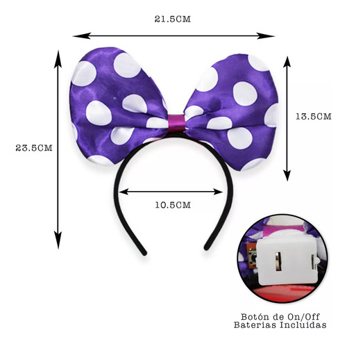 6 Diademas Luminosas Tela Moño Mimi Minnie Luz Led Mini