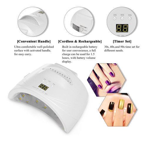 48w Led Uv Inalámbrico Uñas Lámpara Recargable Uñas Gel