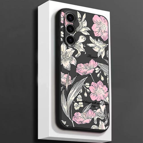 Funda Creativa Floral Negra De Silicona, Compatible Con Apple Y Samsung, A Prueba De Golpes