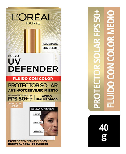 Protector Solar Loreal Uv Defender Fluido Tono Medio 40grs