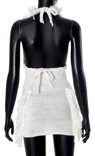 Vestido De Punto Halter Con Flecos, Espalda Abierta, Ropa De