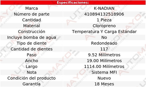 Banda Distribucion K-nadian Porsche 944 L4 2.7l 89