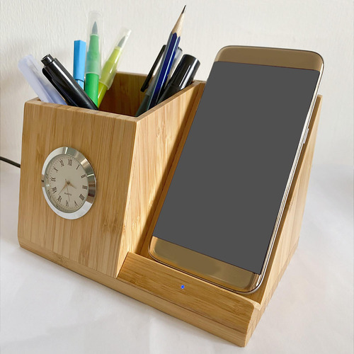 Cargador Inalámbrico Portalápices De 10 W Con Reloj