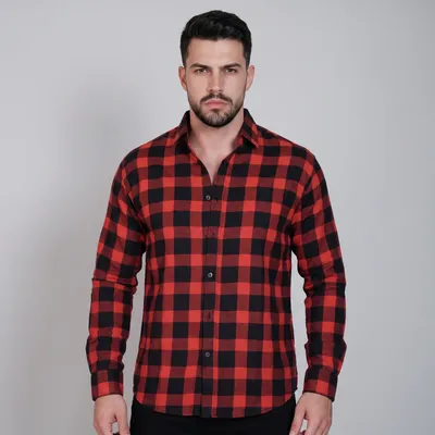 Camisa Masculina Xadrez Manga Longa Flanelada Cowboy Voker
