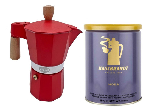 Cafetera Moka 3 Tazas + Café Italiano Hausbrandt Moka 250 Gr