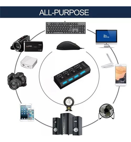 Hub 4 Puertos Multi Usb 2.0 Indicador Luz / Practico!